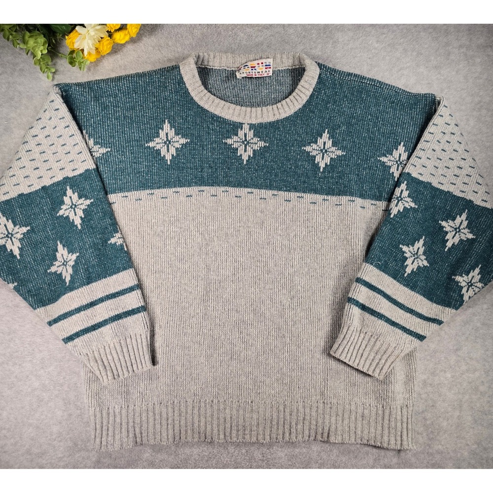 Vintage 90s Forum Sportswear Sweater Medium Nordic Snowflake Made in Italy Cabin